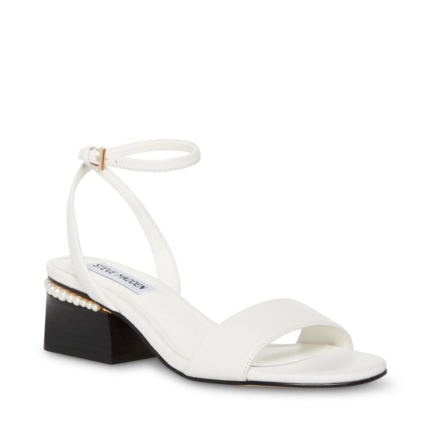 White Steve Madden Nora Leather Women's Heels Sandals | PH 0438BXM